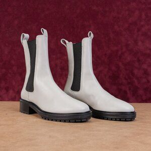 Aeyde Women Simone White Leather Chelsea Dress Fashion Boots sz 7US EUR38